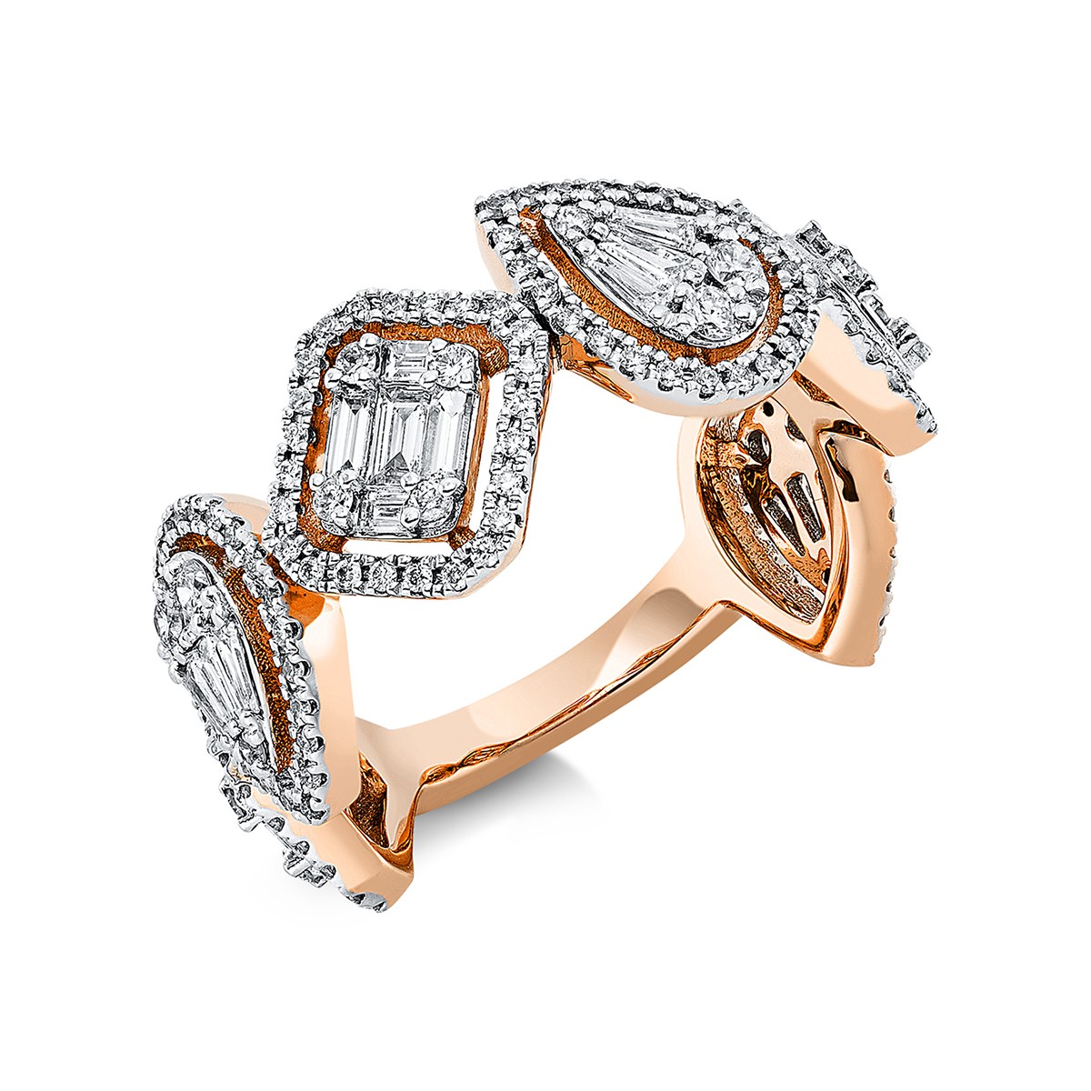 ring 18 kt RG, setting rhodium plated