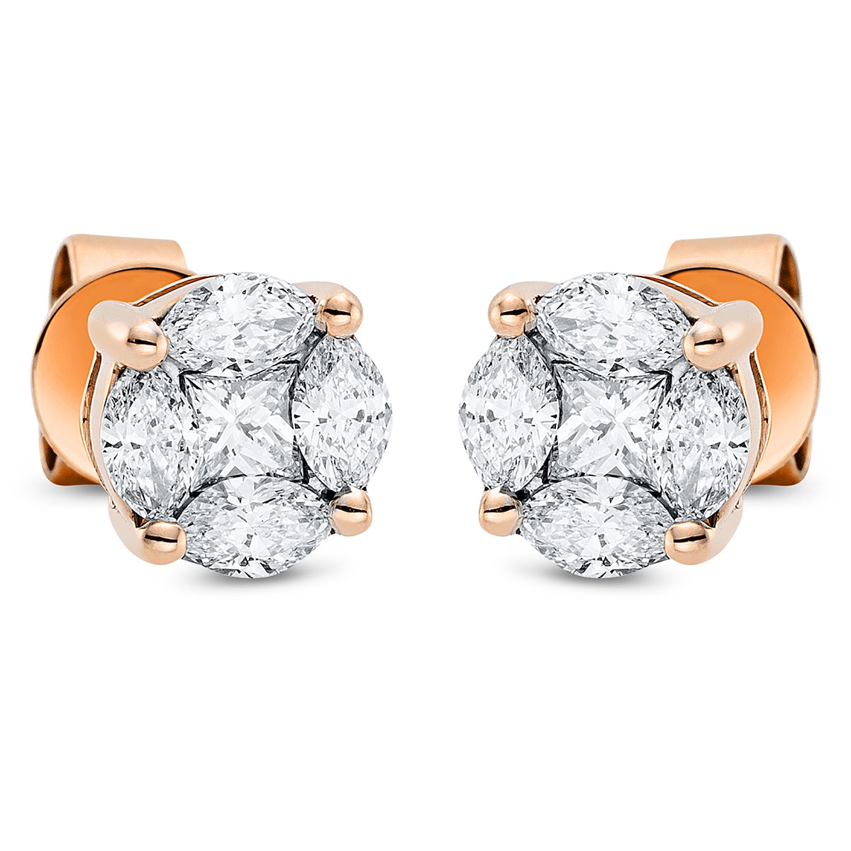 earrings 18 kt RG, setting rhodium plated