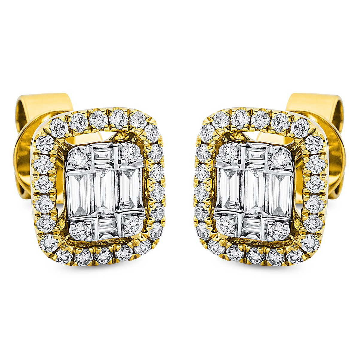 earrings 18 kt YG, setting rhodium plated