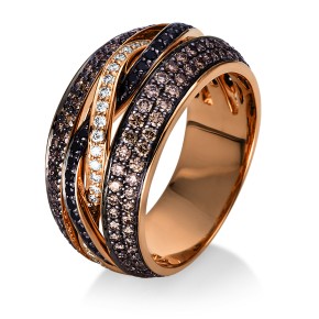 ring 18 kt RG, partly black rhodium plated