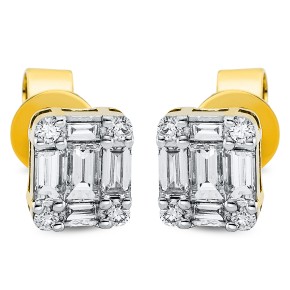 earrings 18 kt YG, setting rhodium plated