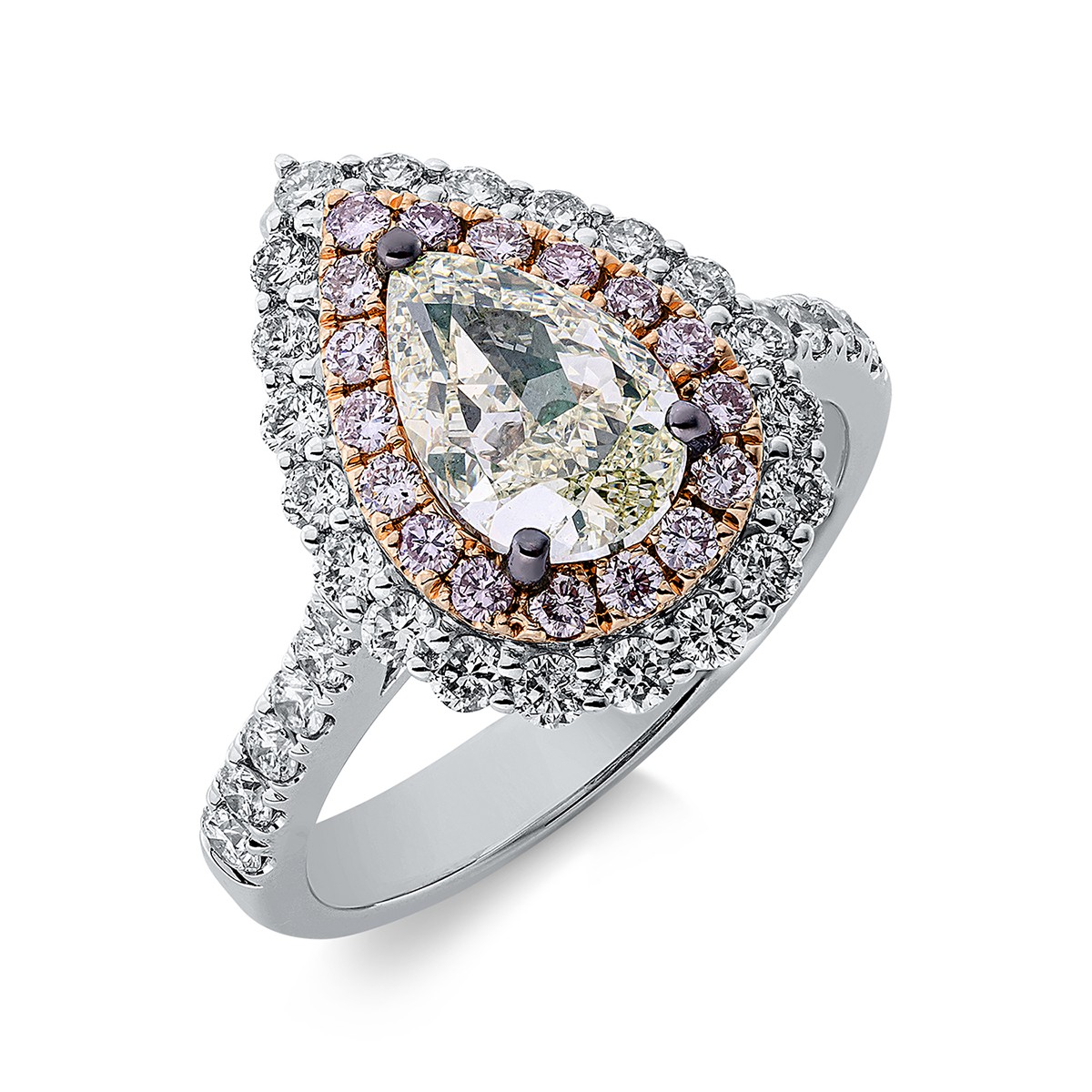 ring 18 kt WG+RG, setting partly black rhodium